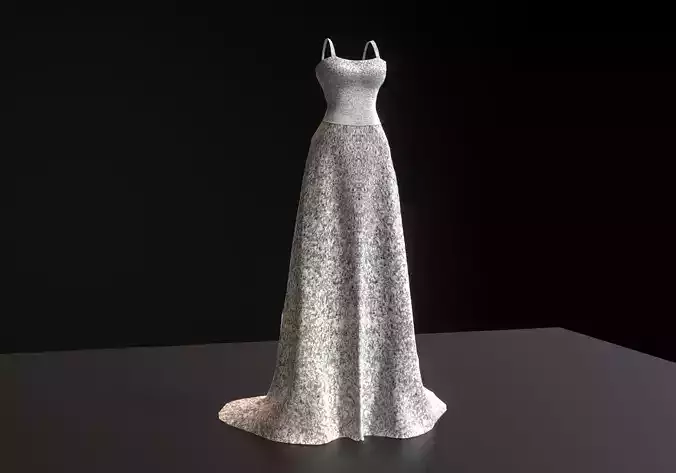 glittery white long dress Low-poly 3D model