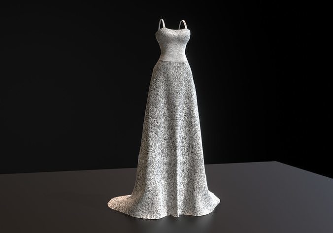 glittery white long dress Low-poly 3D model