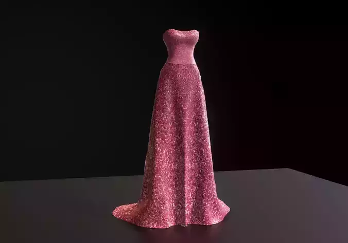 pink long glittery dress Low-poly 3D model