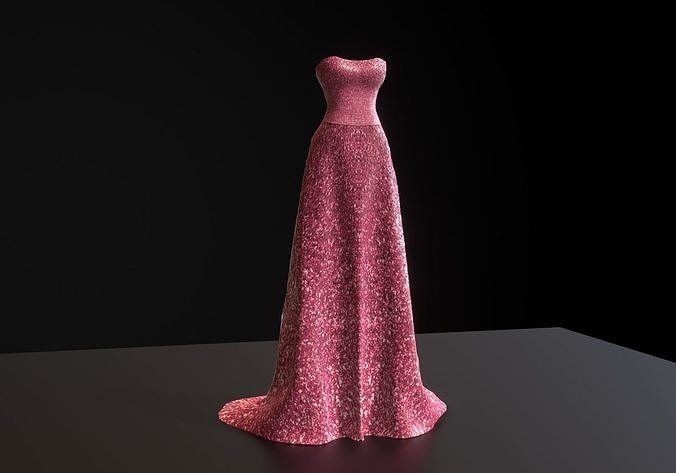 pink long glittery dress Low-poly 3D model