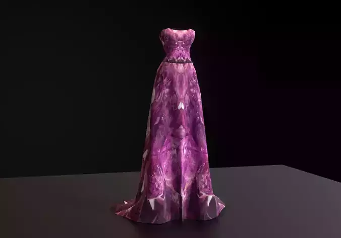 purple long dress Low-poly 3D model