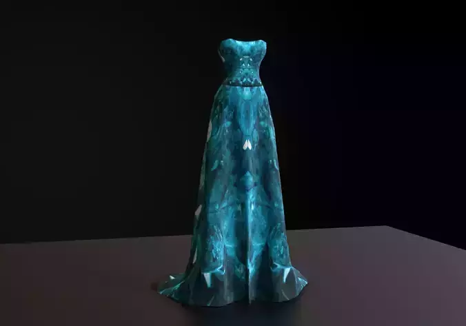 blue long dress Low-poly 3D model