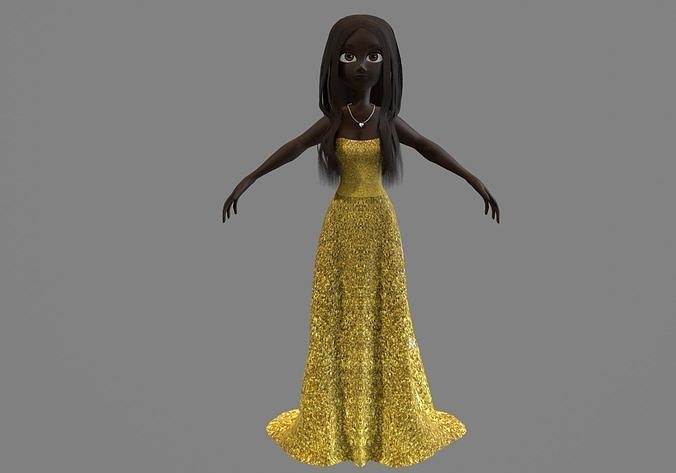 small woman in dress Low-poly 3D model