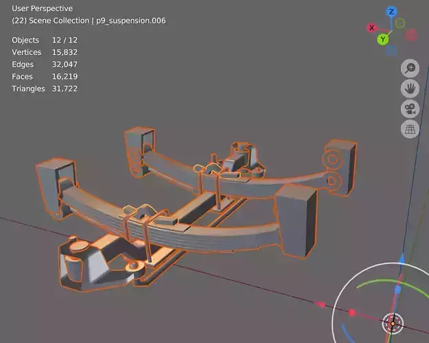 Heavy Duty Front Non-Drive Axle Low-poly 3D model