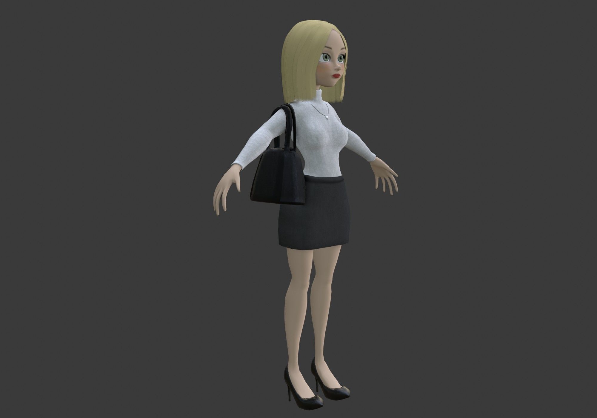 pretty blond woman Low-poly 3D model_6