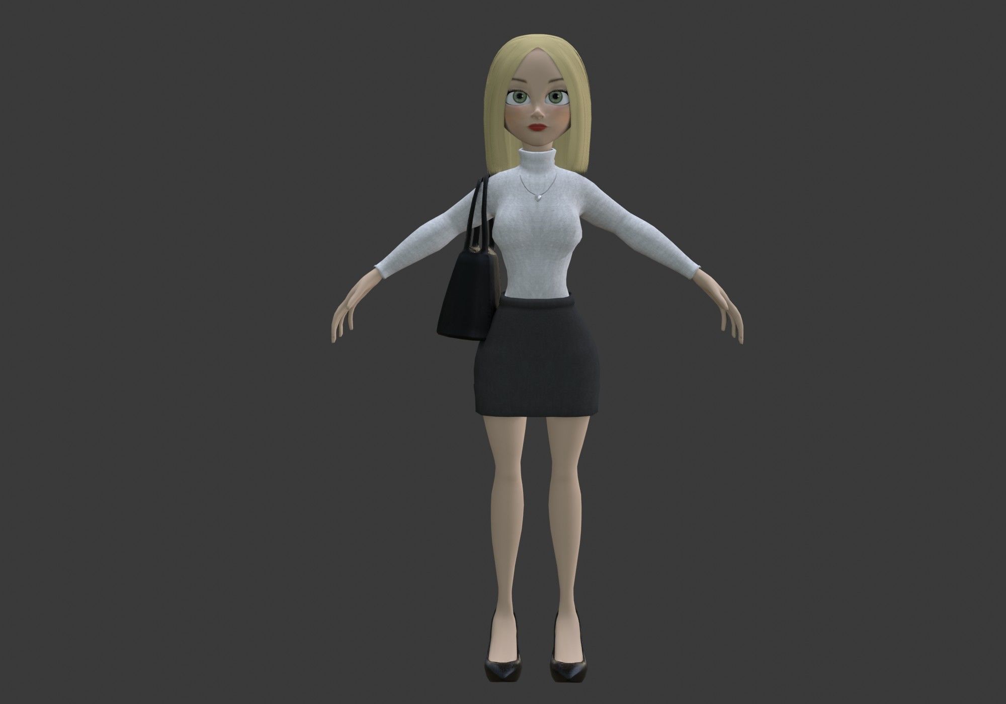 pretty blond woman Low-poly 3D model_5