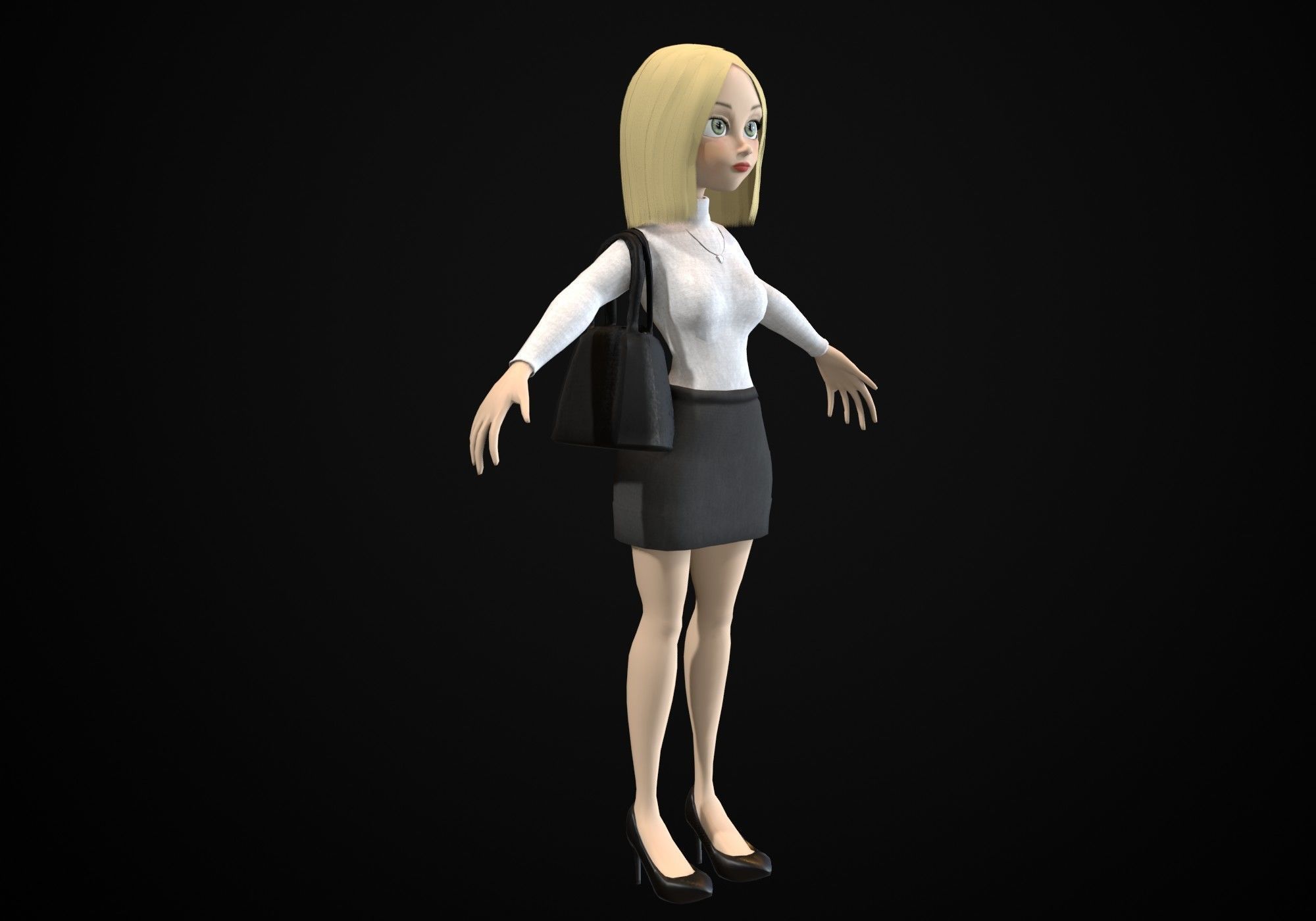 pretty blond woman Low-poly 3D model_1