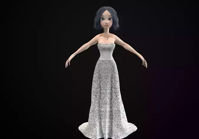 small woman in dress Low-poly 3D model