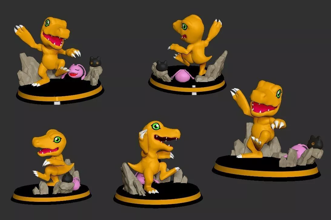 Diorama digimon with Agumon Botamon and Koromon 3D print model