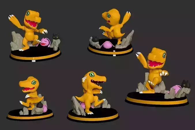 Diorama digimon with Agumon Botamon and Koromon