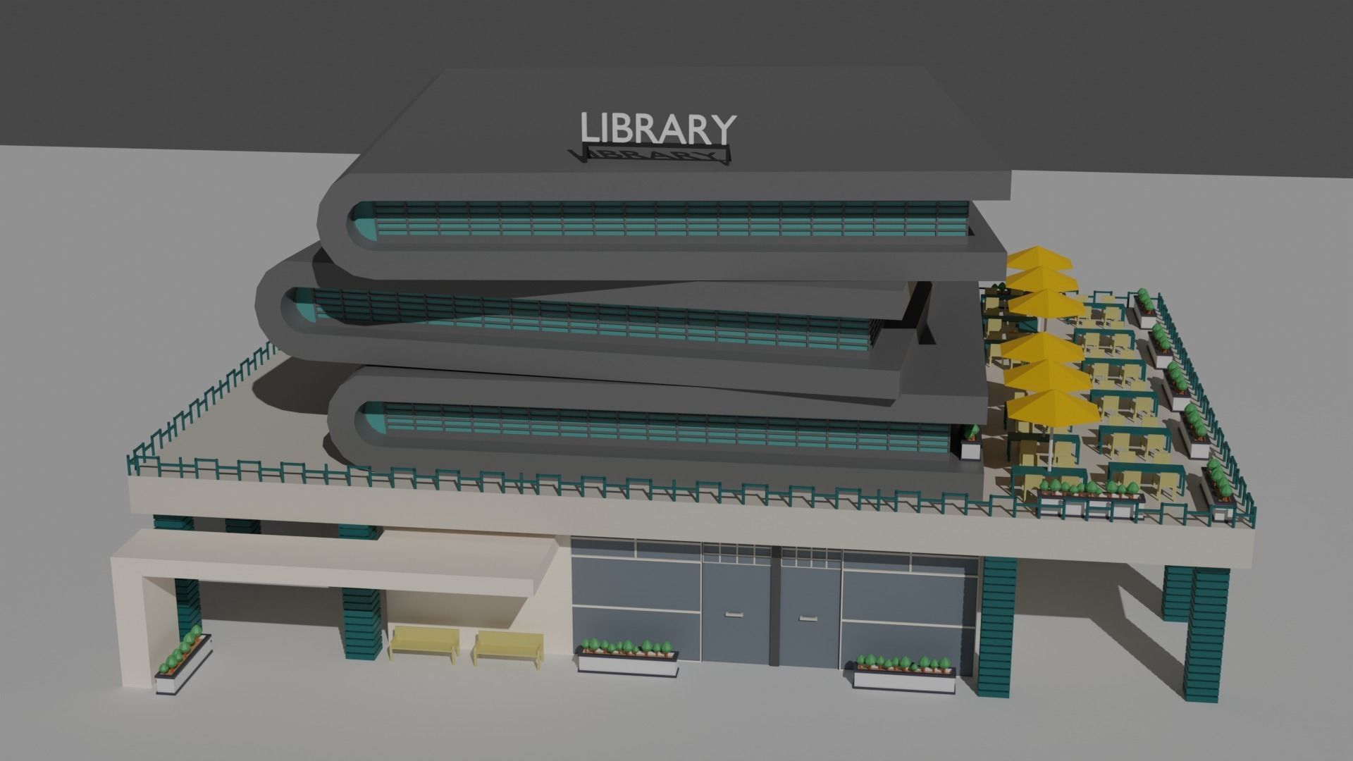 Book Shaped Low Poly Library Low-poly 3D model_1