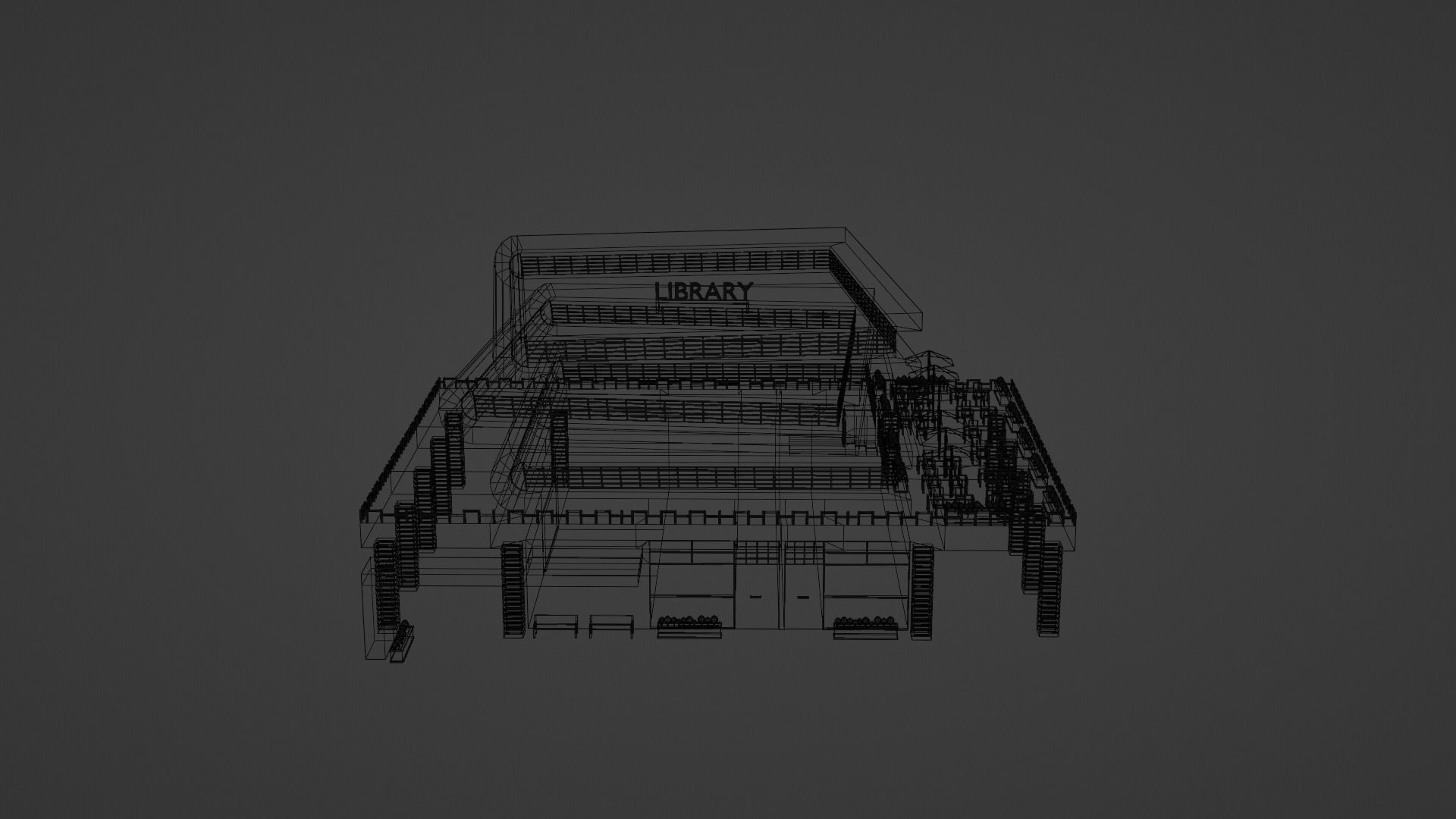 Book Shaped Low Poly Library Low-poly 3D model_8