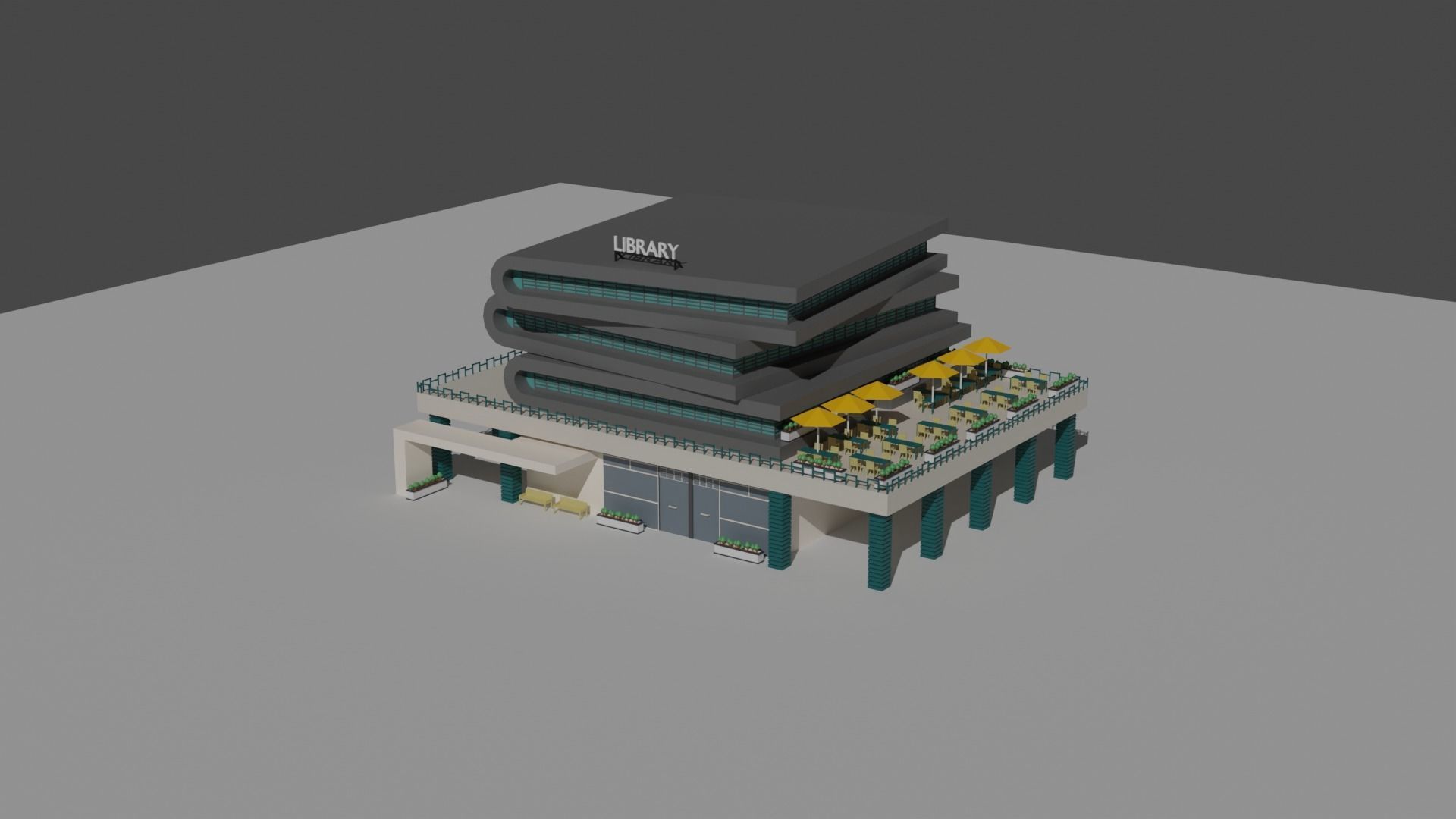 Book Shaped Low Poly Library Low-poly 3D model_7