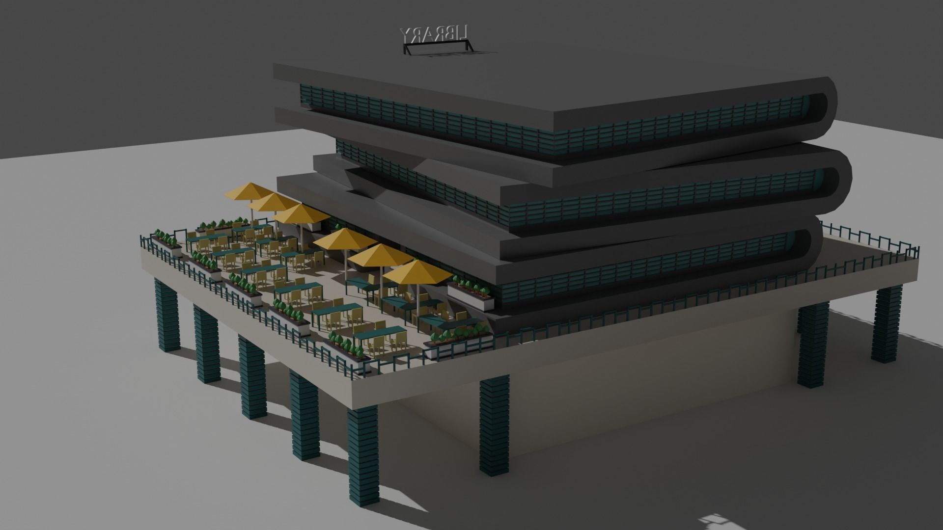 Book Shaped Low Poly Library Low-poly 3D model_5