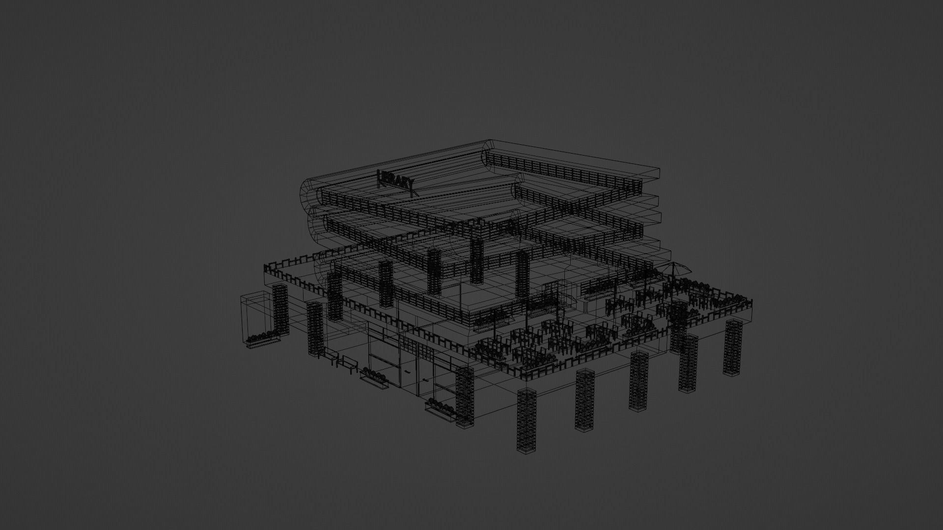 Book Shaped Low Poly Library Low-poly 3D model_9