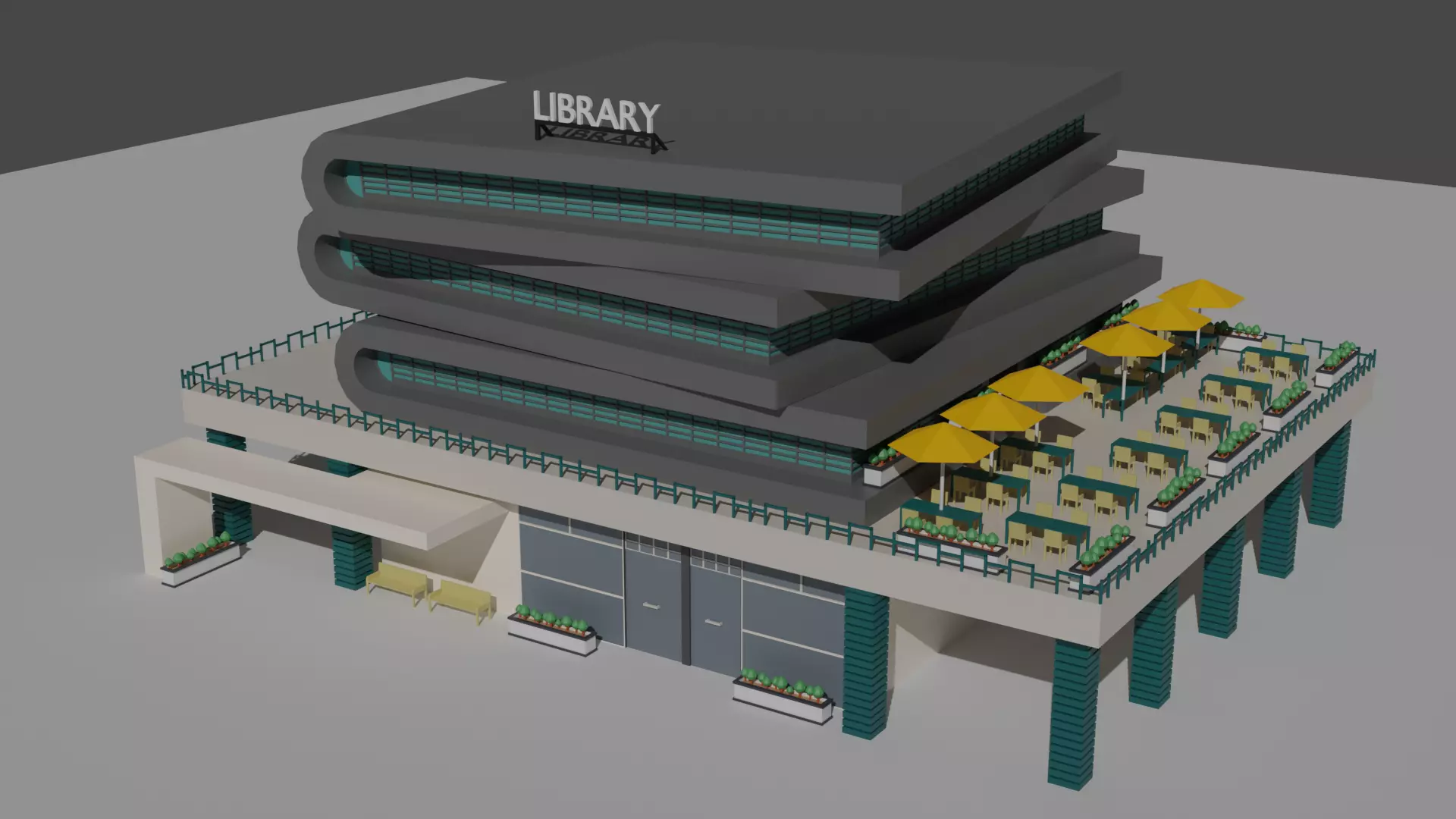 Book Shaped Low Poly Library Low-poly 3D model_0