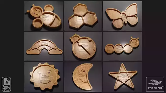 Pack of 9 Trays - 3D STL Files for CNC Router and 3D Printer