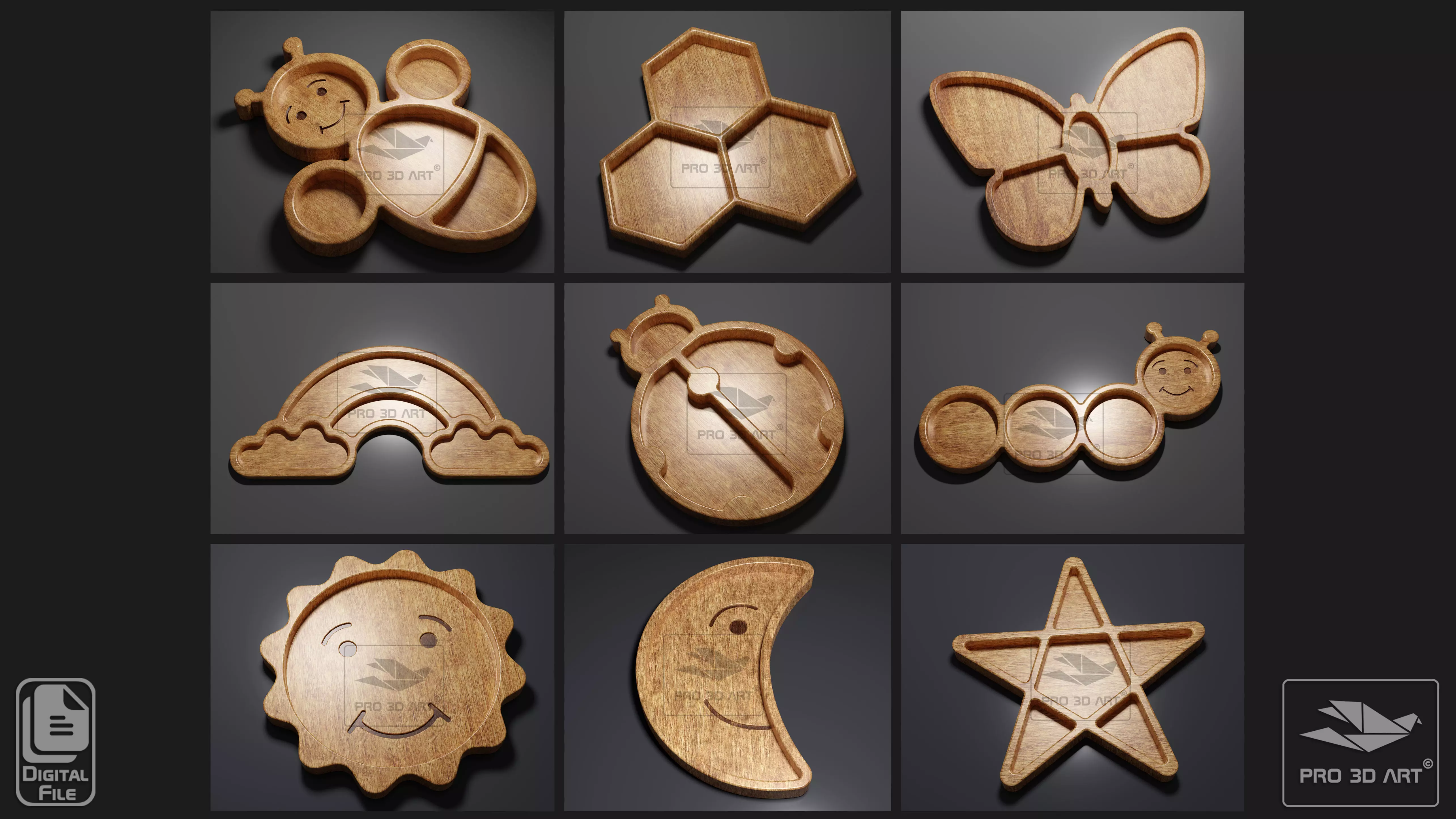 Pack of 9 Trays - 3D STL Files for CNC Router and 3D Printer 3D model_0