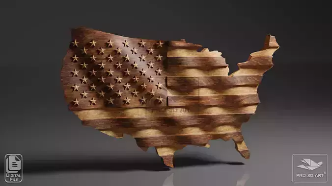 USA Wavy Map - Flag Mix - CNC Files For Wood - 3D STL Model
