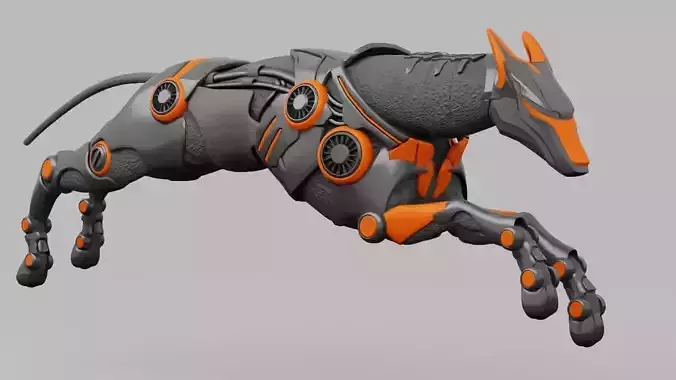 Greyhound cyborg dog rigged - animated 3D model