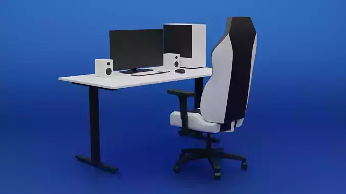Computer set desk and chair Low-poly 3D model