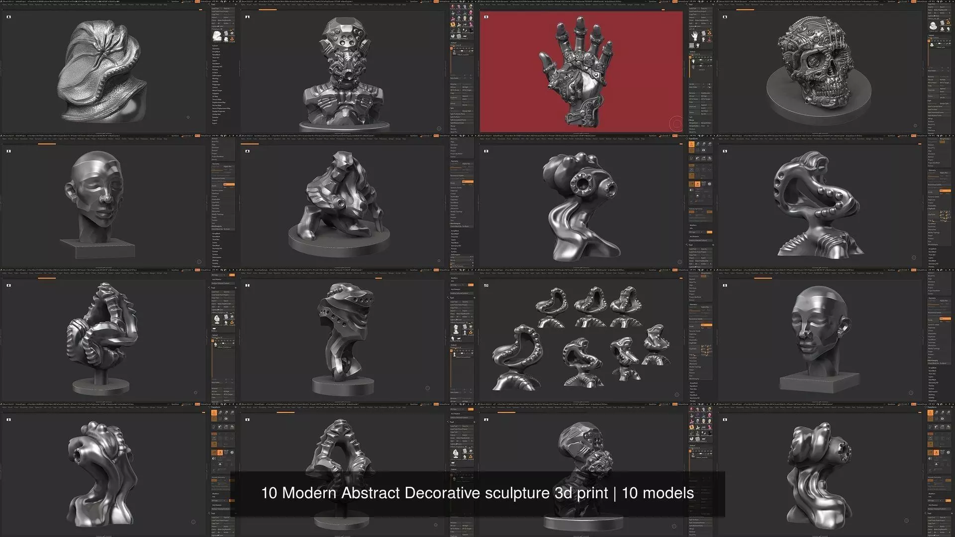 10 Modern Abstract Decorative sculpture 3d print 3D Model Collection_0
