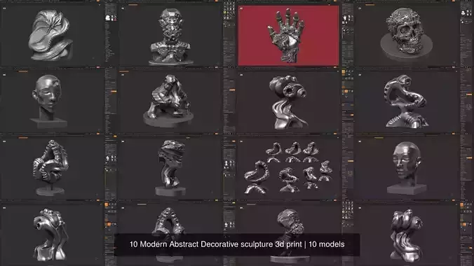 10 Modern Abstract Decorative sculpture 3d print 3D Model Collection