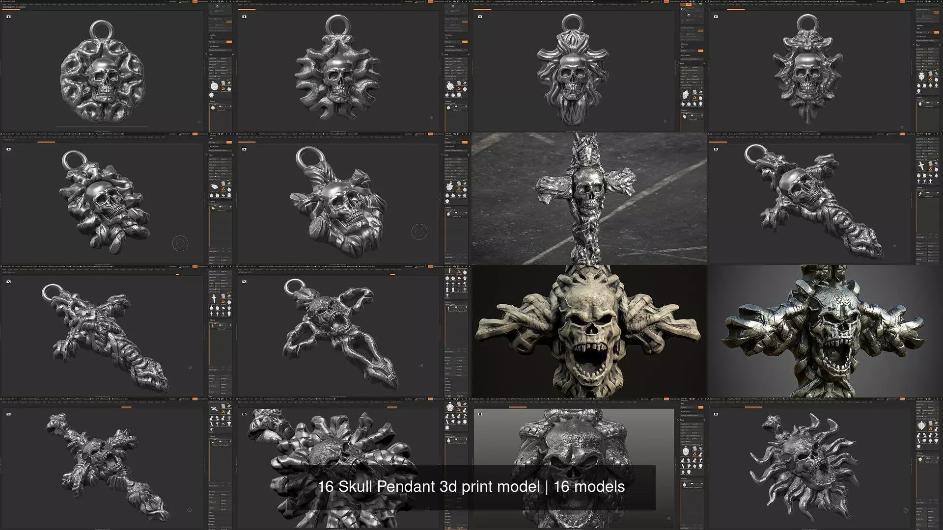 16 Skull Pendant 3d print model 3D Model Collection_0