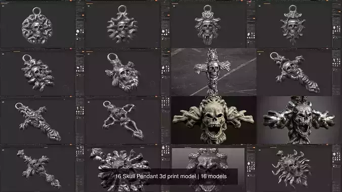16 Skull Pendant 3d print model 3D Model Collection