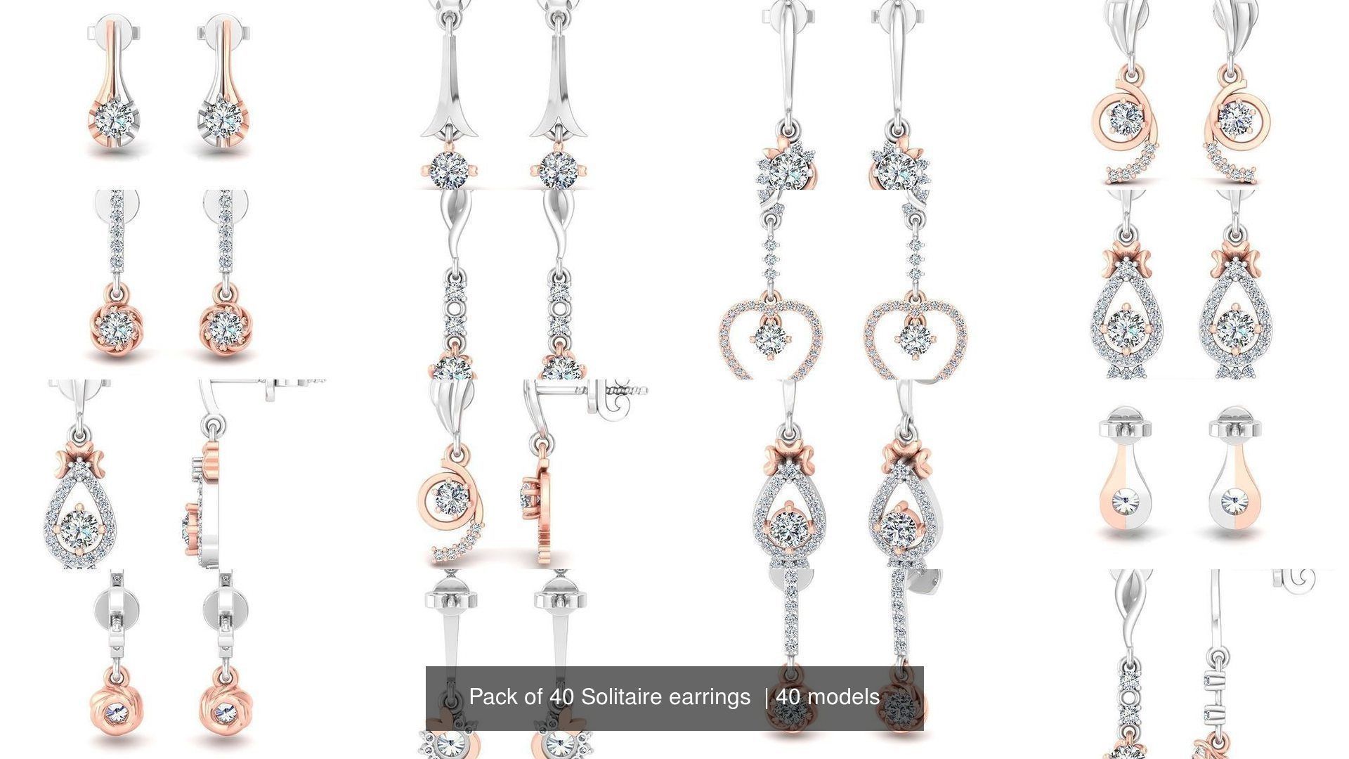 Pack of 40 Solitaire earrings  3D Model Collection_4
