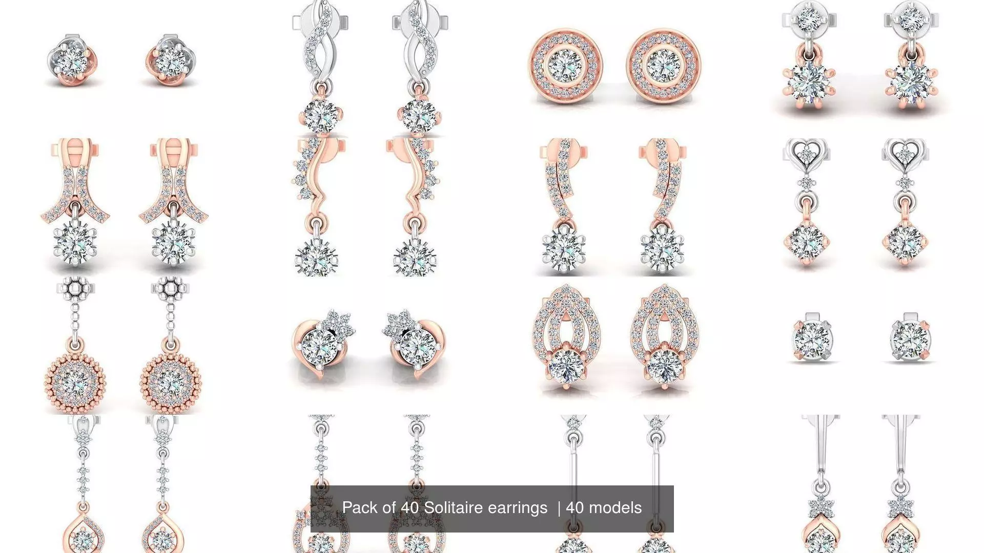Pack of 40 Solitaire earrings  3D Model Collection_0