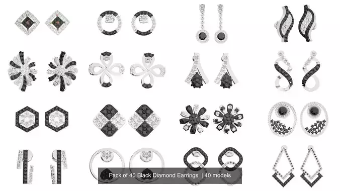 Pack of 40 Black Diamond Earrings 