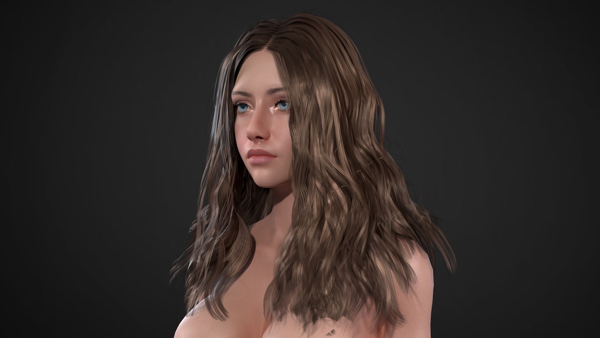 Hairstyle - Long Wavy 03 - Realtime Game Ready Low-poly 3D model_3
