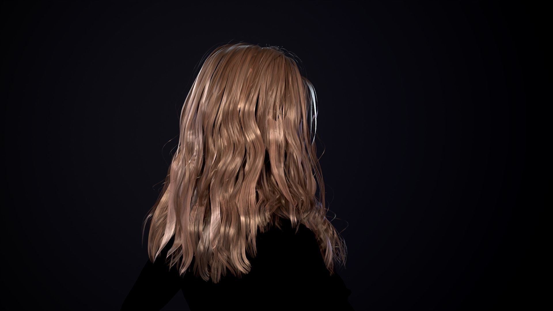 Hairstyle - Long Wavy 03 - Realtime Game Ready Low-poly 3D model_10