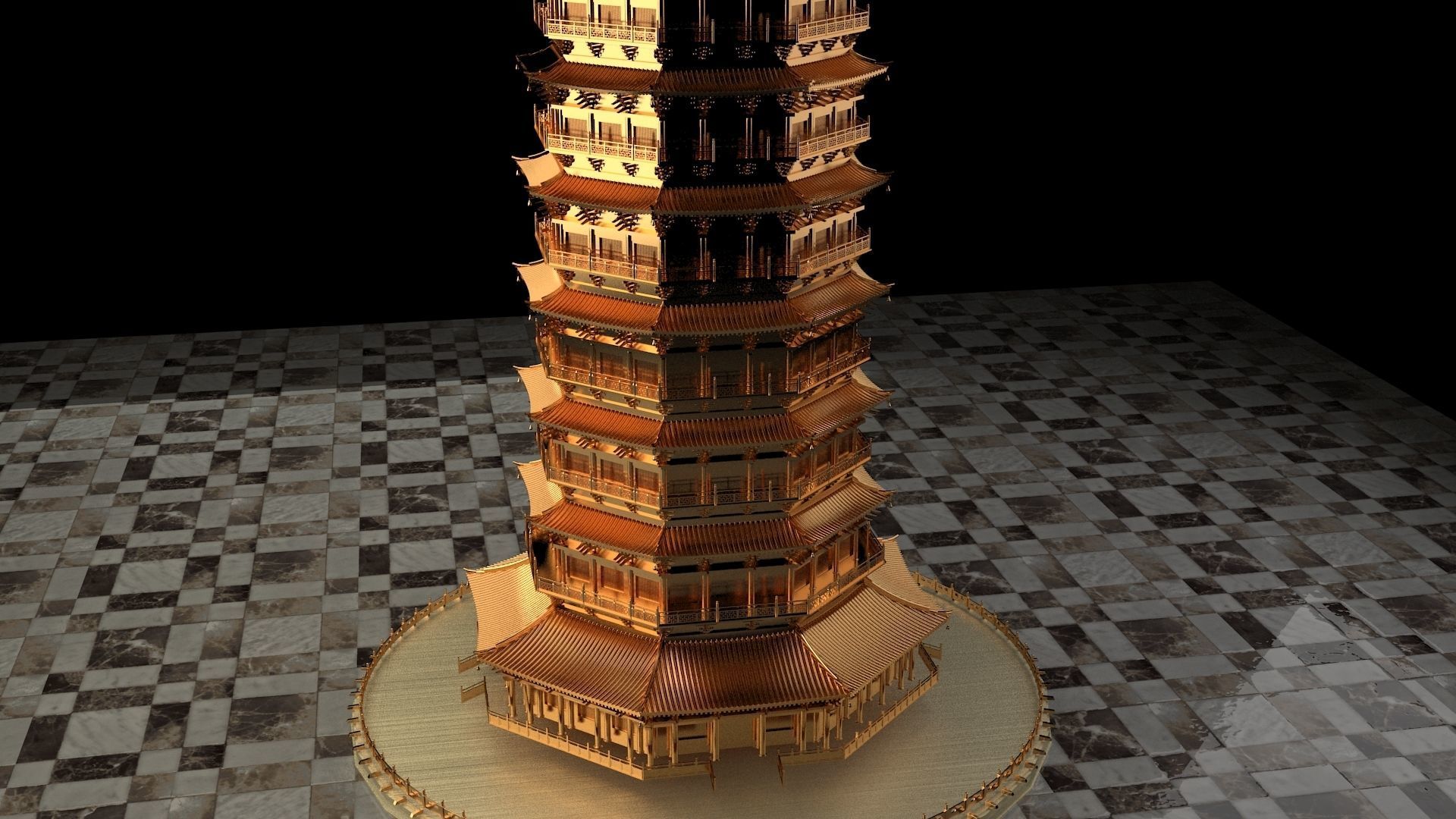 Chinese ancient tower 3D model_4