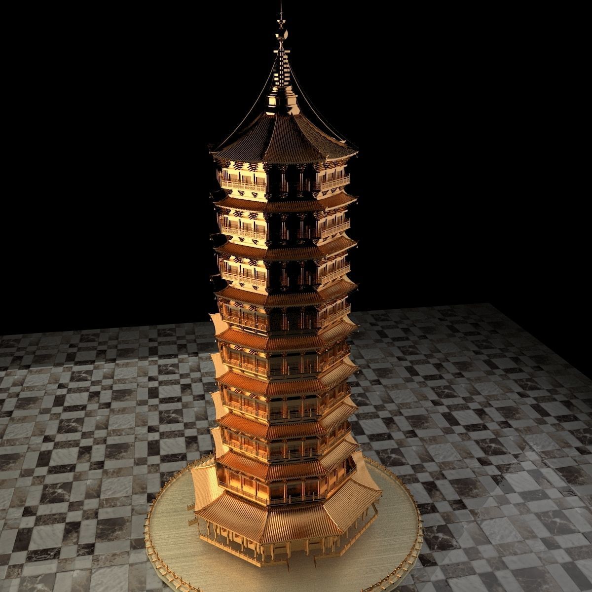 Chinese ancient tower 3D model_6