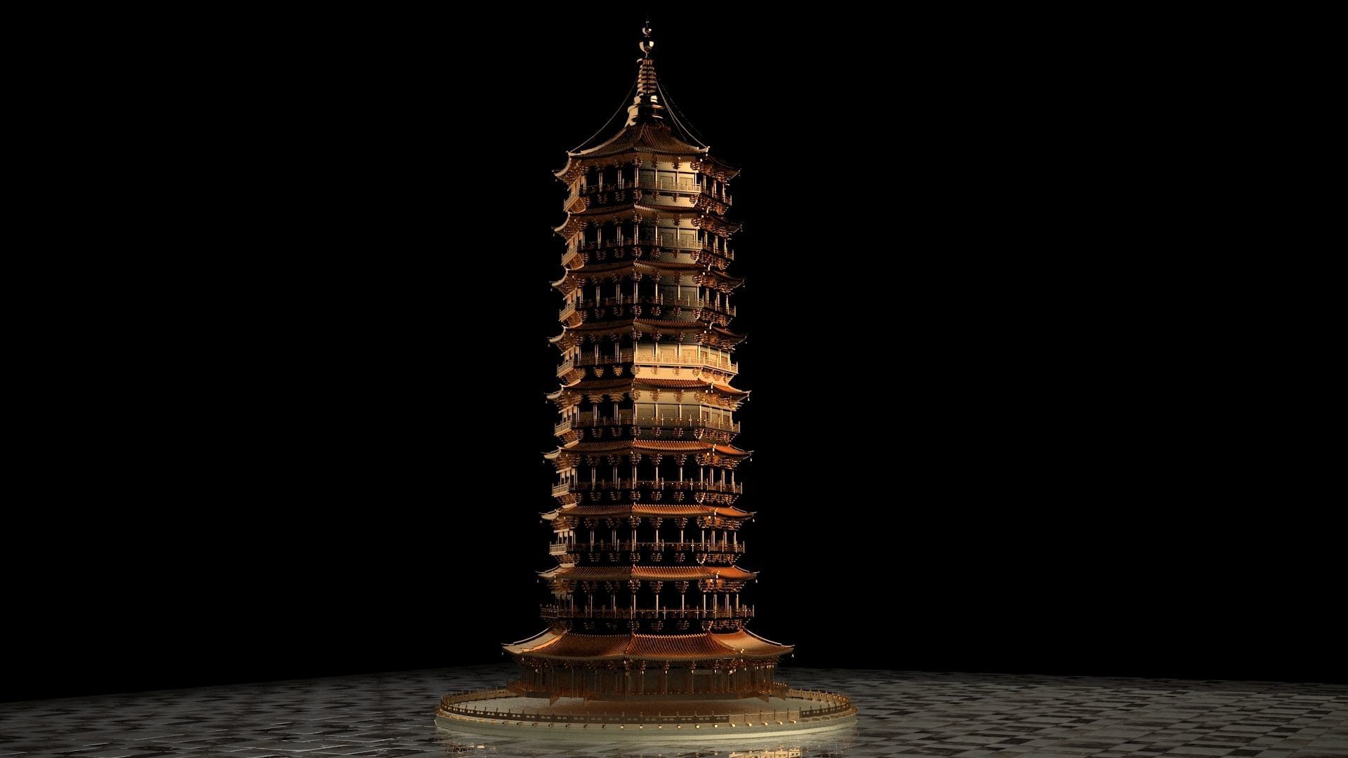 Chinese ancient tower 3D model_2