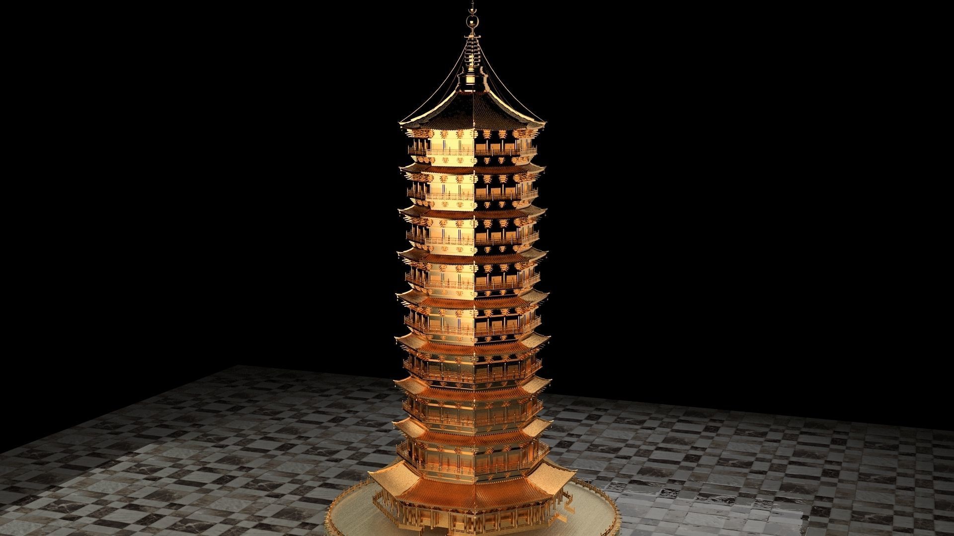 Chinese ancient tower 3D model_1