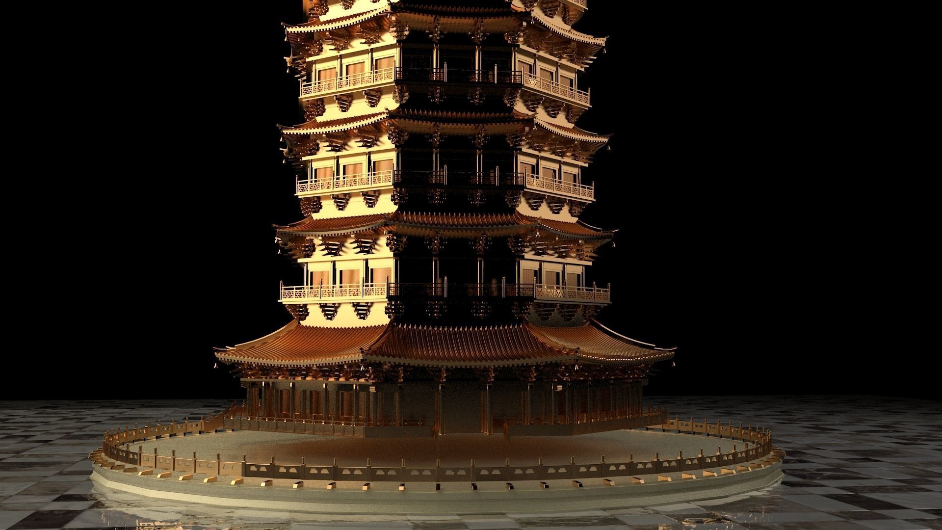 Chinese ancient tower 3D model_5