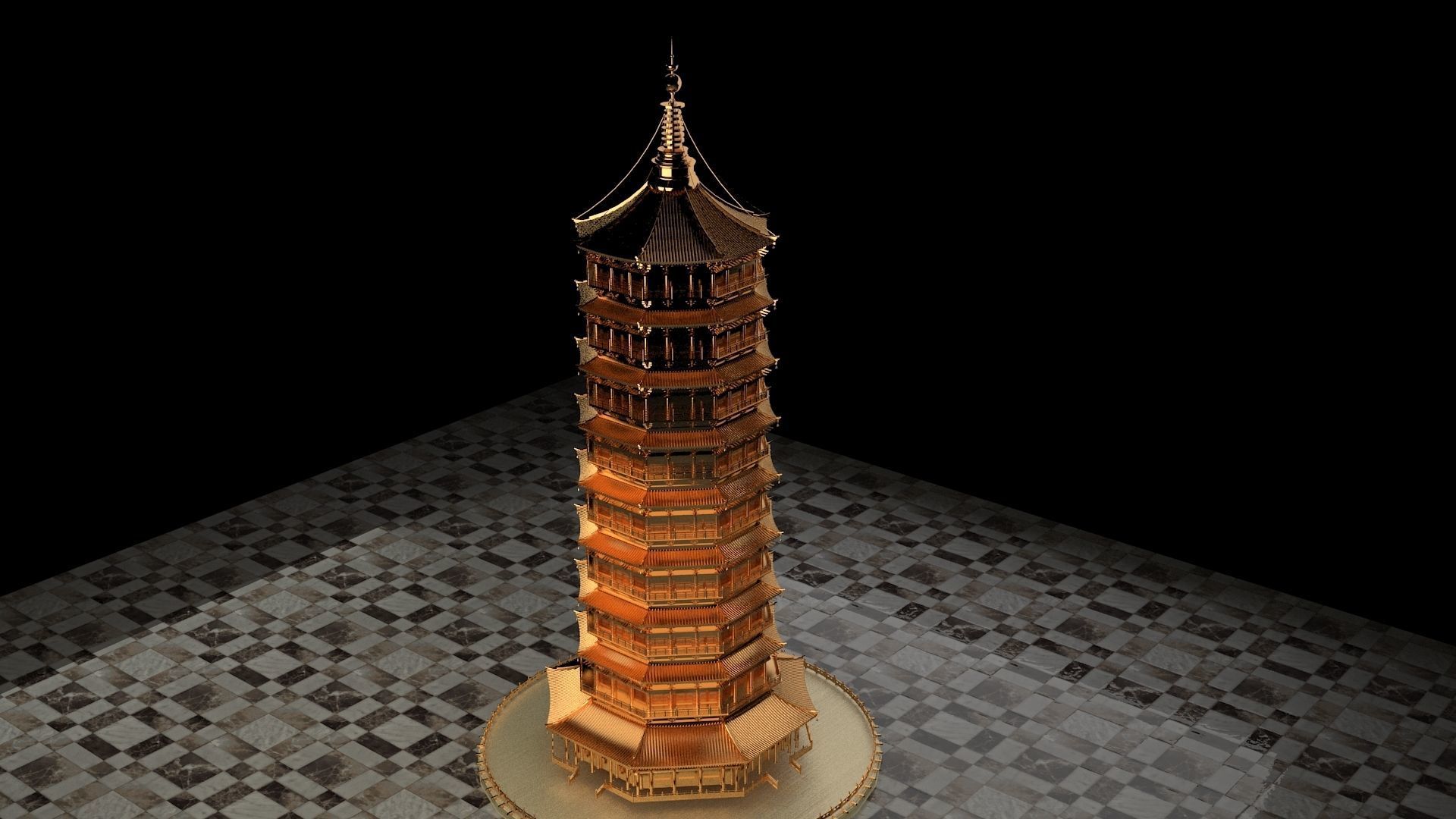 Chinese ancient tower 3D model_3