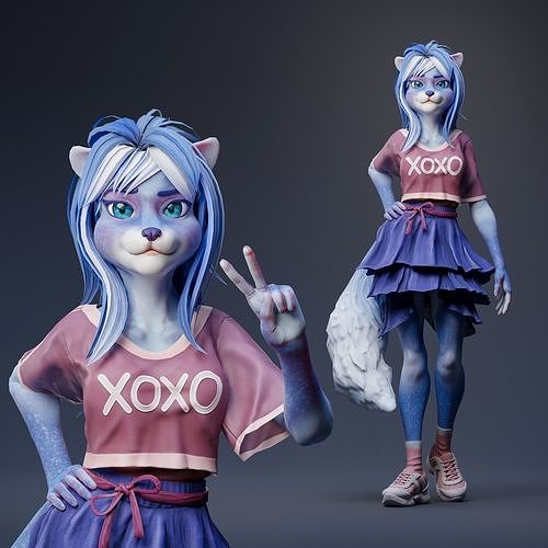 Wolf Girl 3d Character Free low-poly 3D model