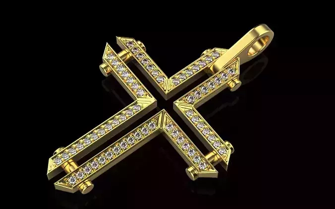 Croses 3d model gold cross pendant with diamonds