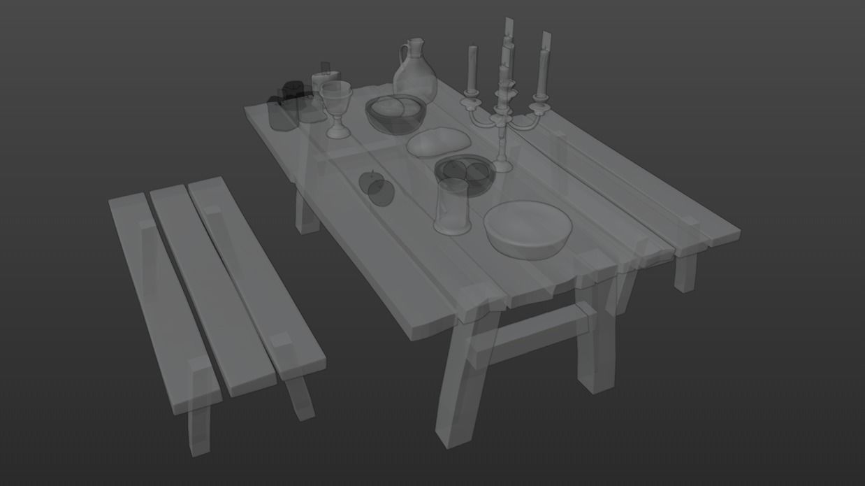 Medieval Table Set Low-poly 3D model_5