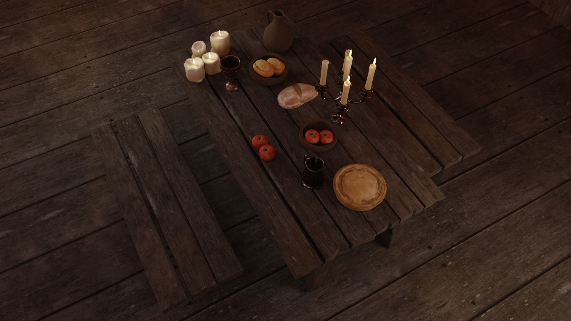 Medieval Table Set Low-poly 3D model_1