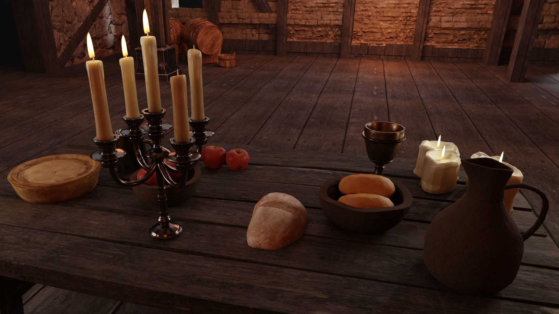 Medieval Table Set Low-poly 3D model_3