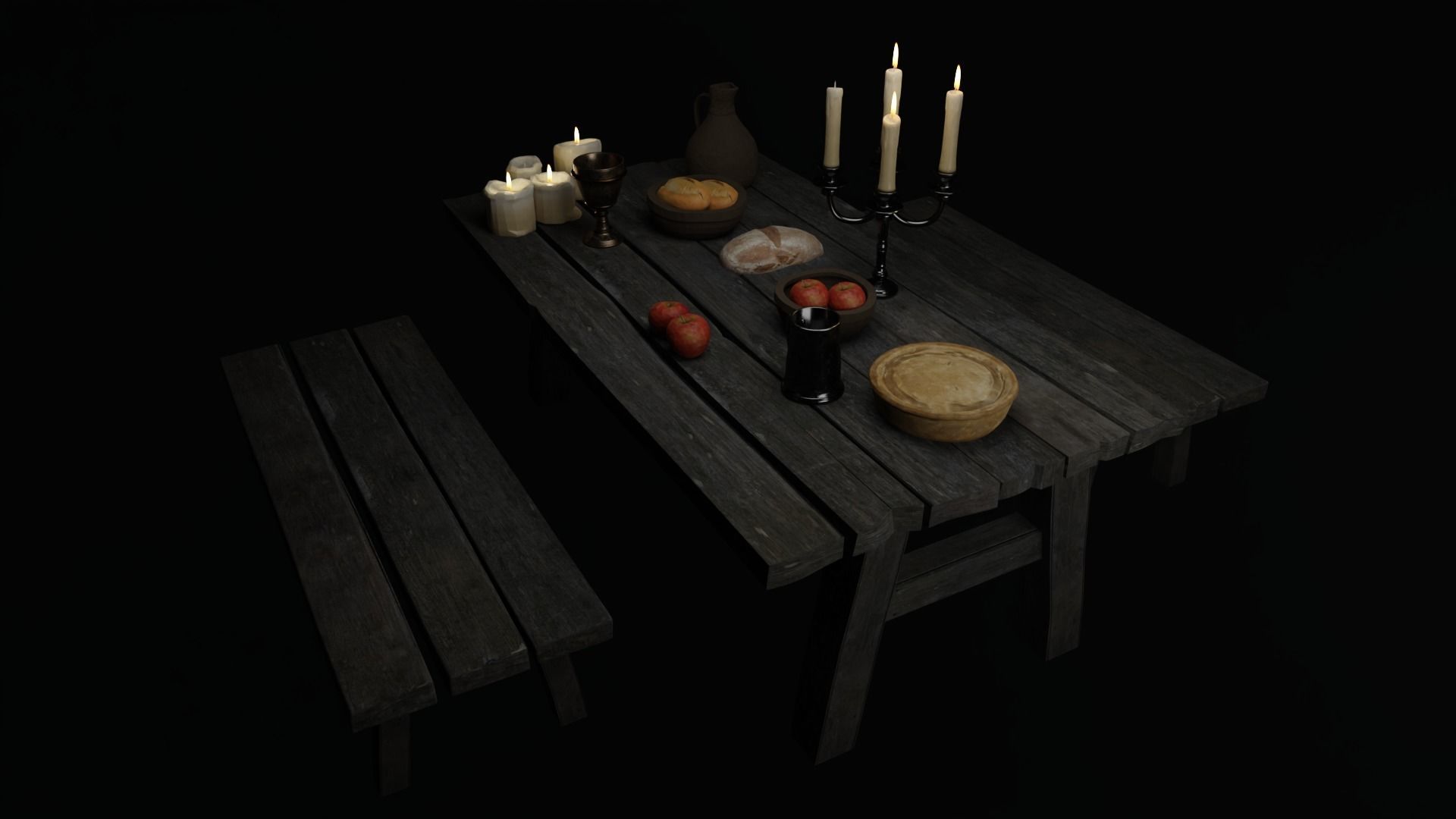 Medieval Table Set Low-poly 3D model_7