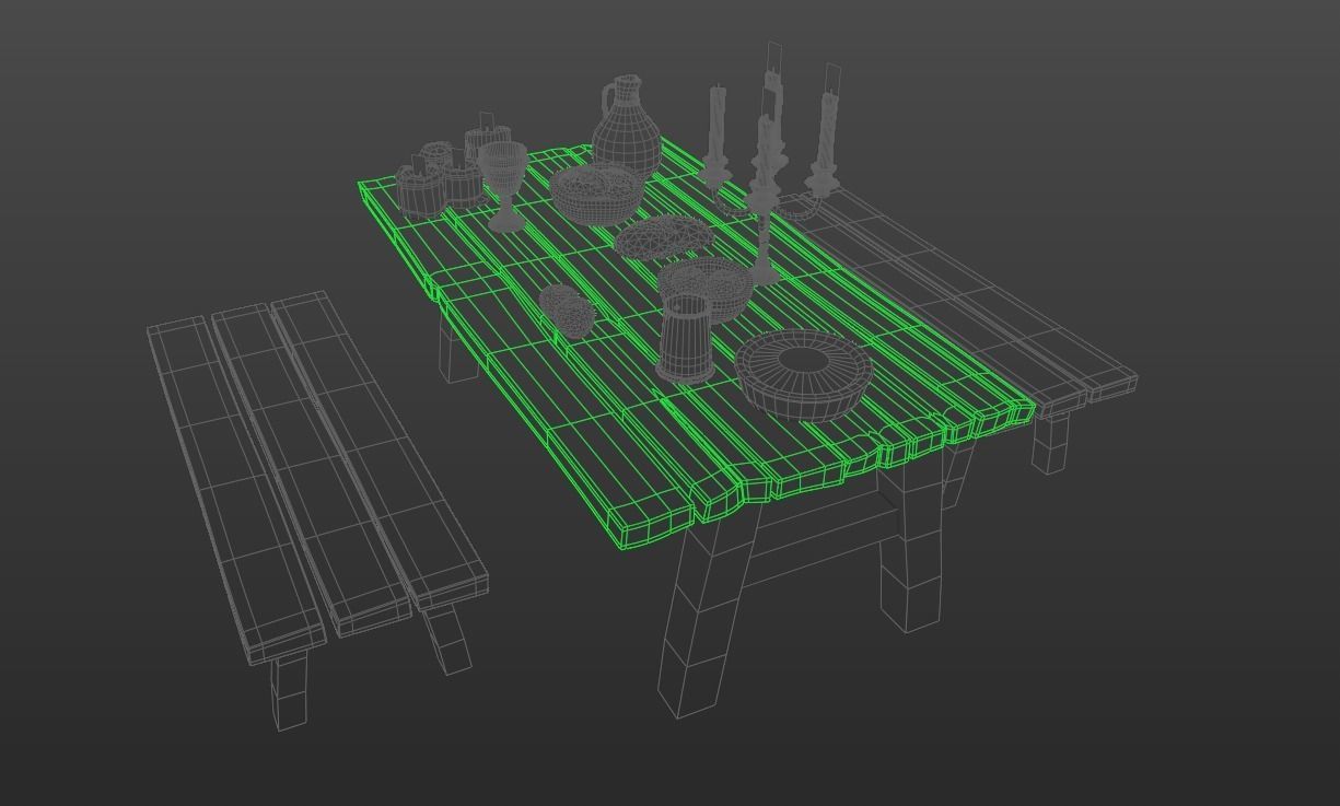 Medieval Table Set Low-poly 3D model_6