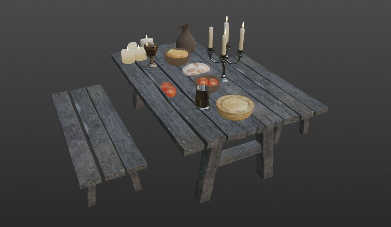 Medieval Table Set Low-poly 3D model_4