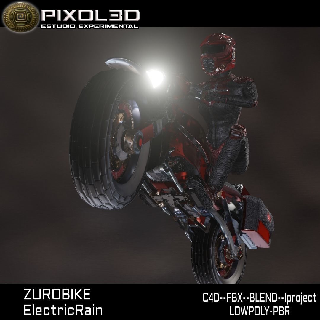 Zurobike retro electric motorcycle and Pilot Low-poly 3D model_15