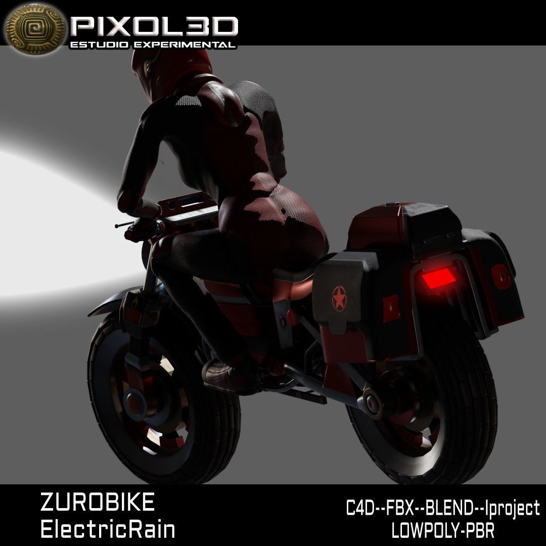 Zurobike retro electric motorcycle and Pilot Low-poly 3D model_14